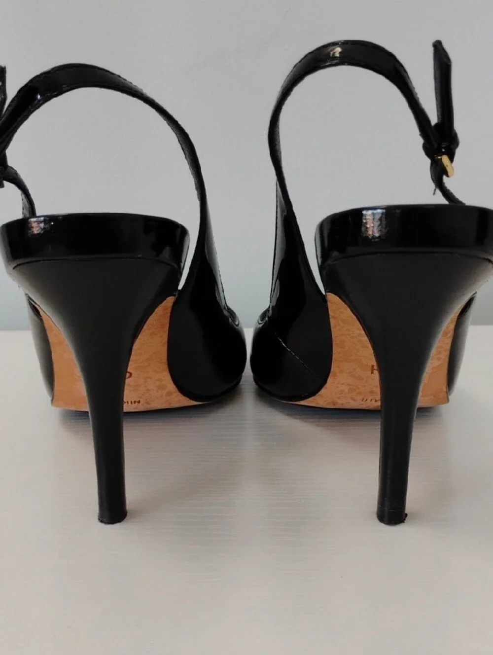Cole Haan Nike Air Carma Black Leather Patent Slingback Open Peep Toe Heels 8.5